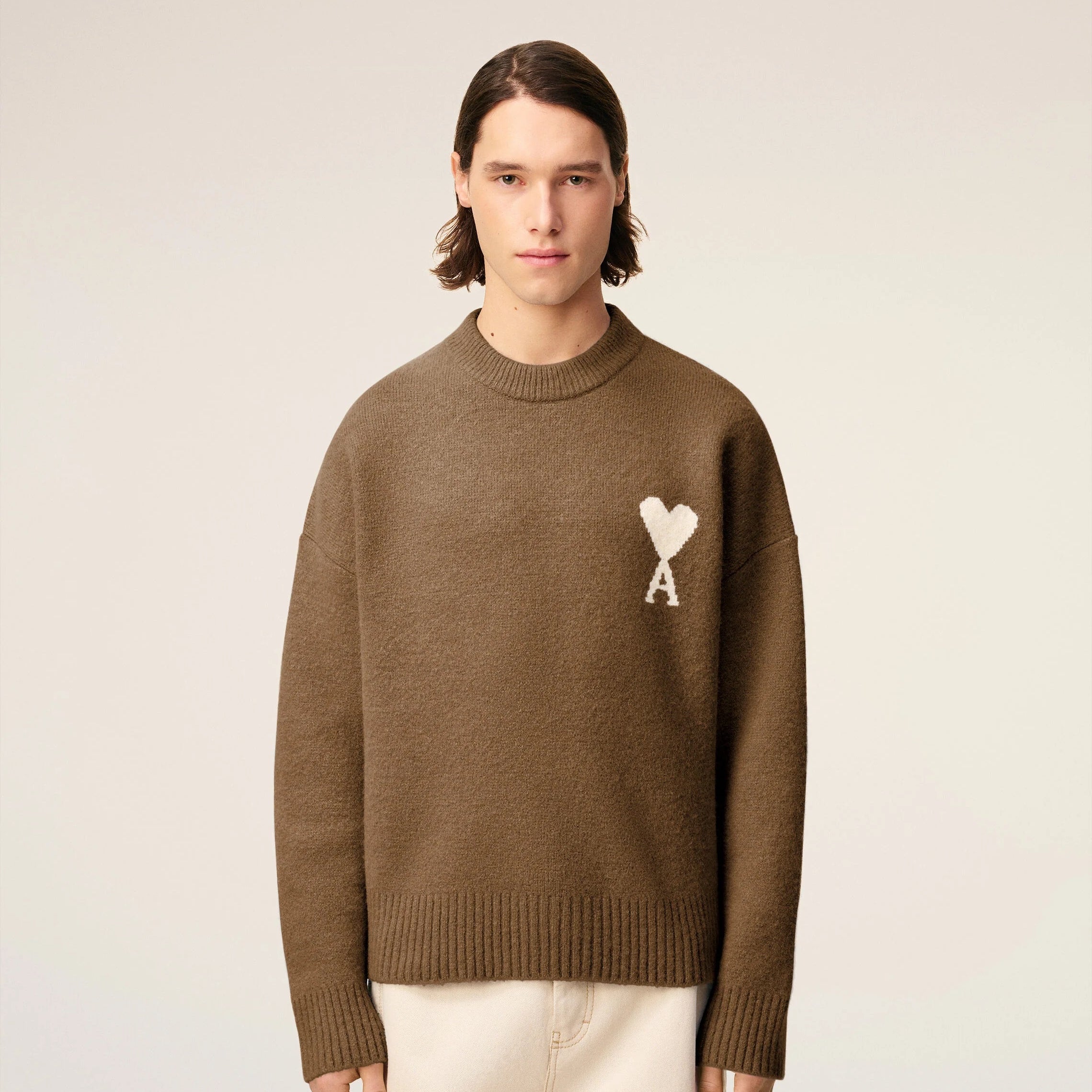 Pullover mit Rundhalsausschnitt aus brauner Alpakawolle