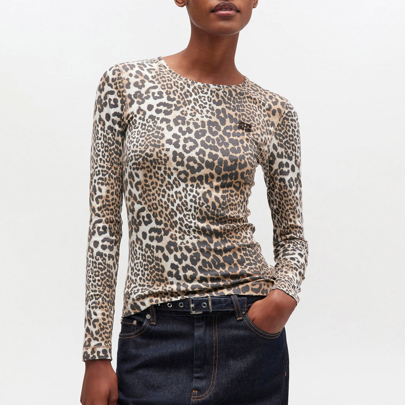 Ripp-Langarmshirt mit Leopardenmuster