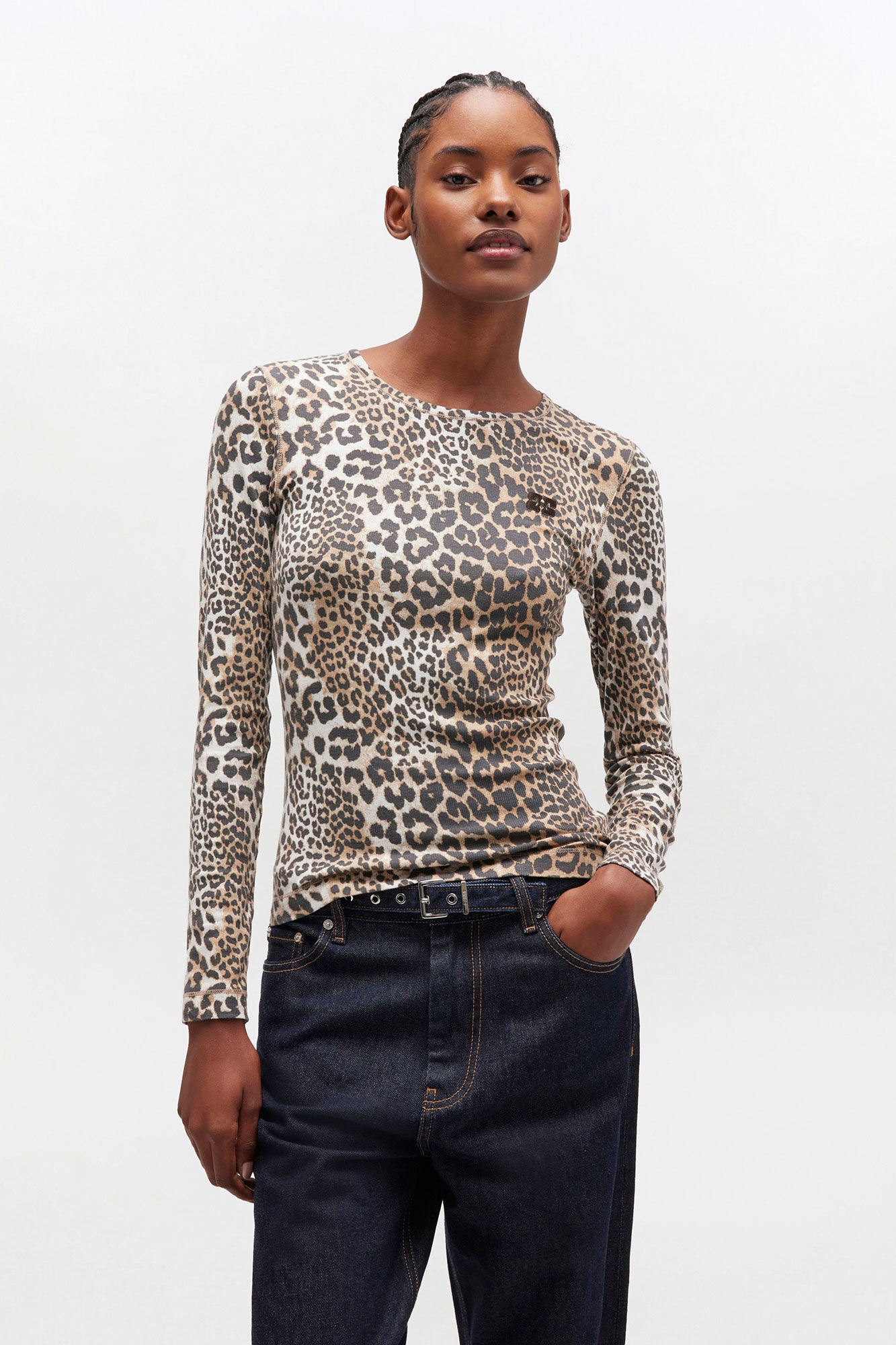 Ripp-Langarmshirt mit Leopardenmuster