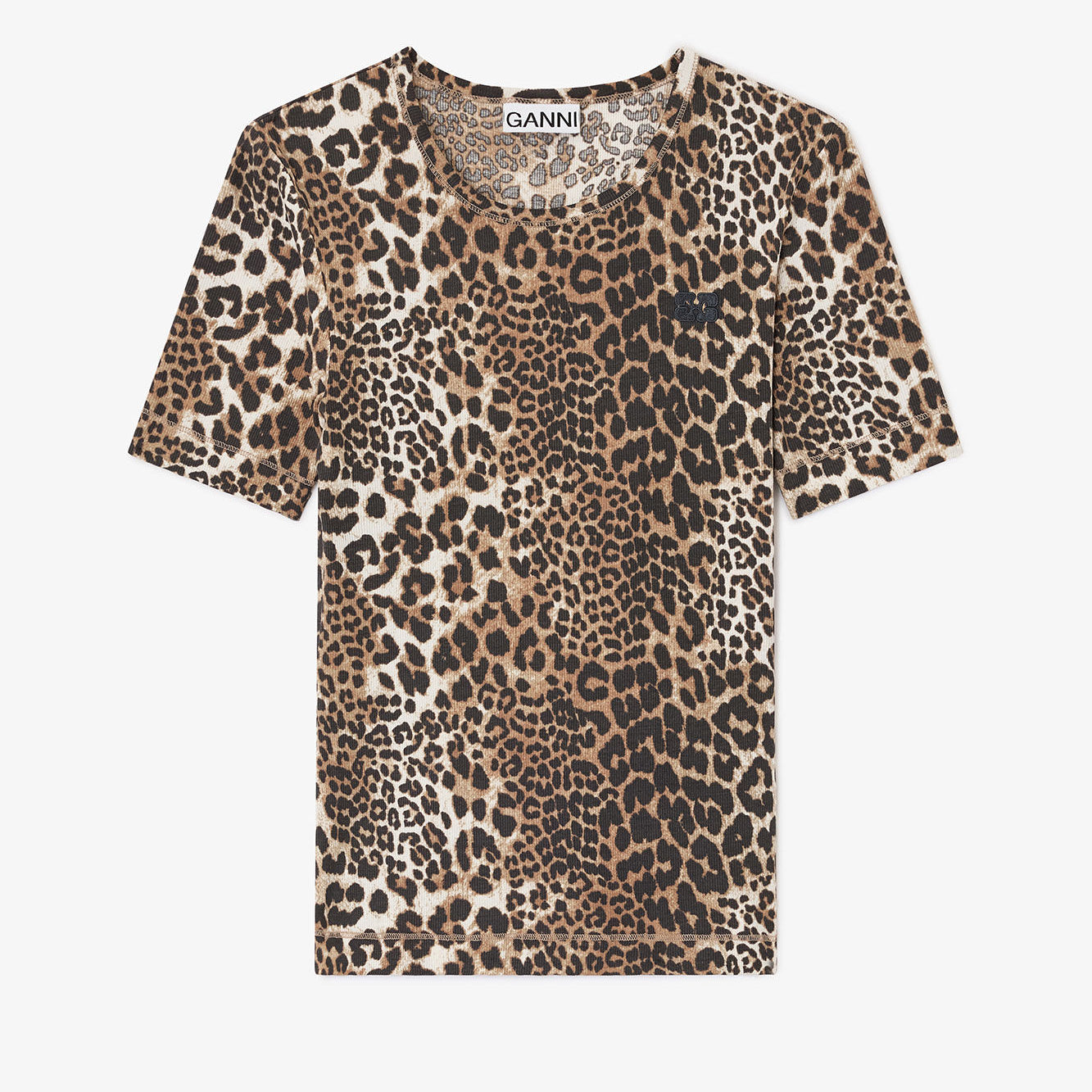 Ripp-T-Shirt mit Leopardenmuster