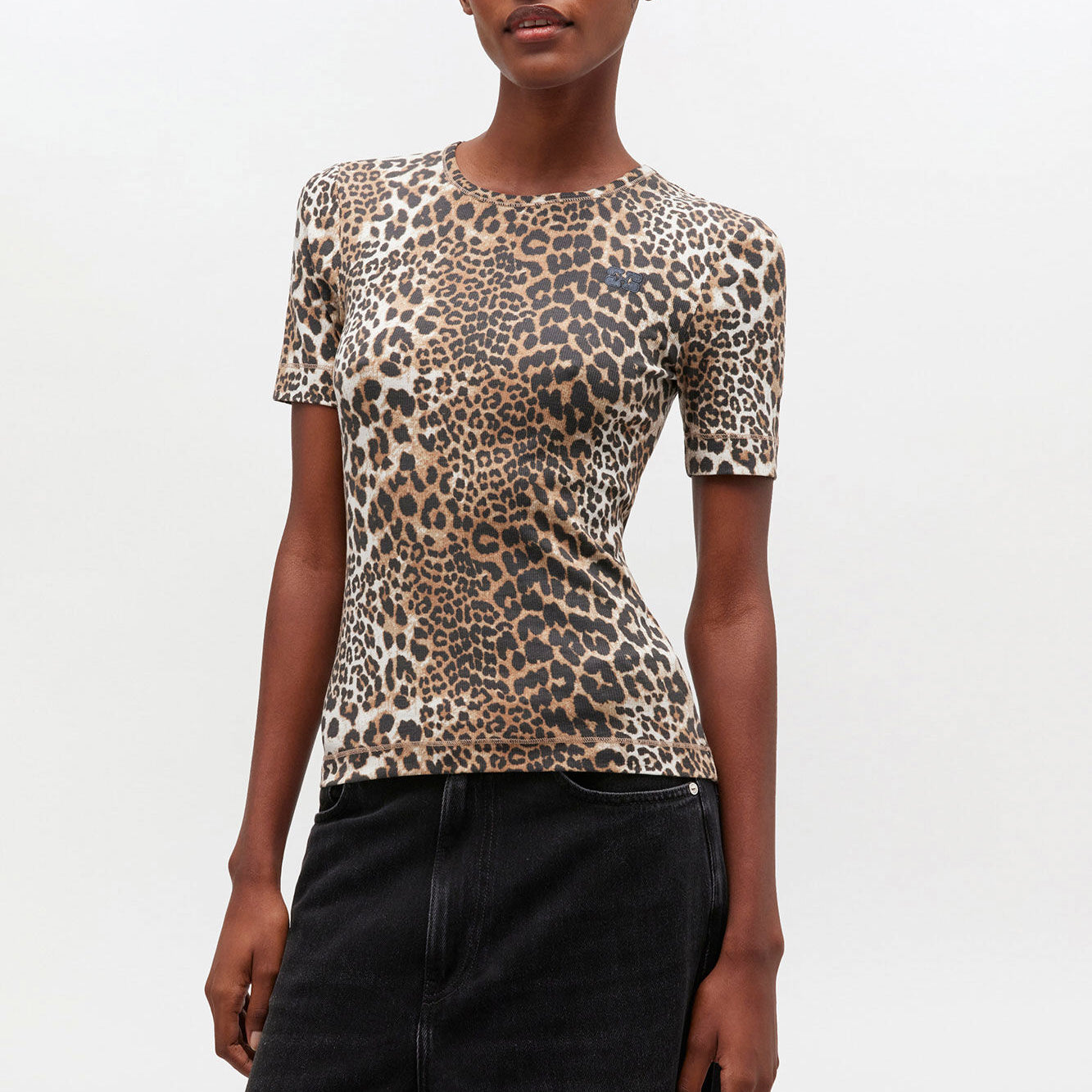 Ripp-T-Shirt mit Leopardenmuster