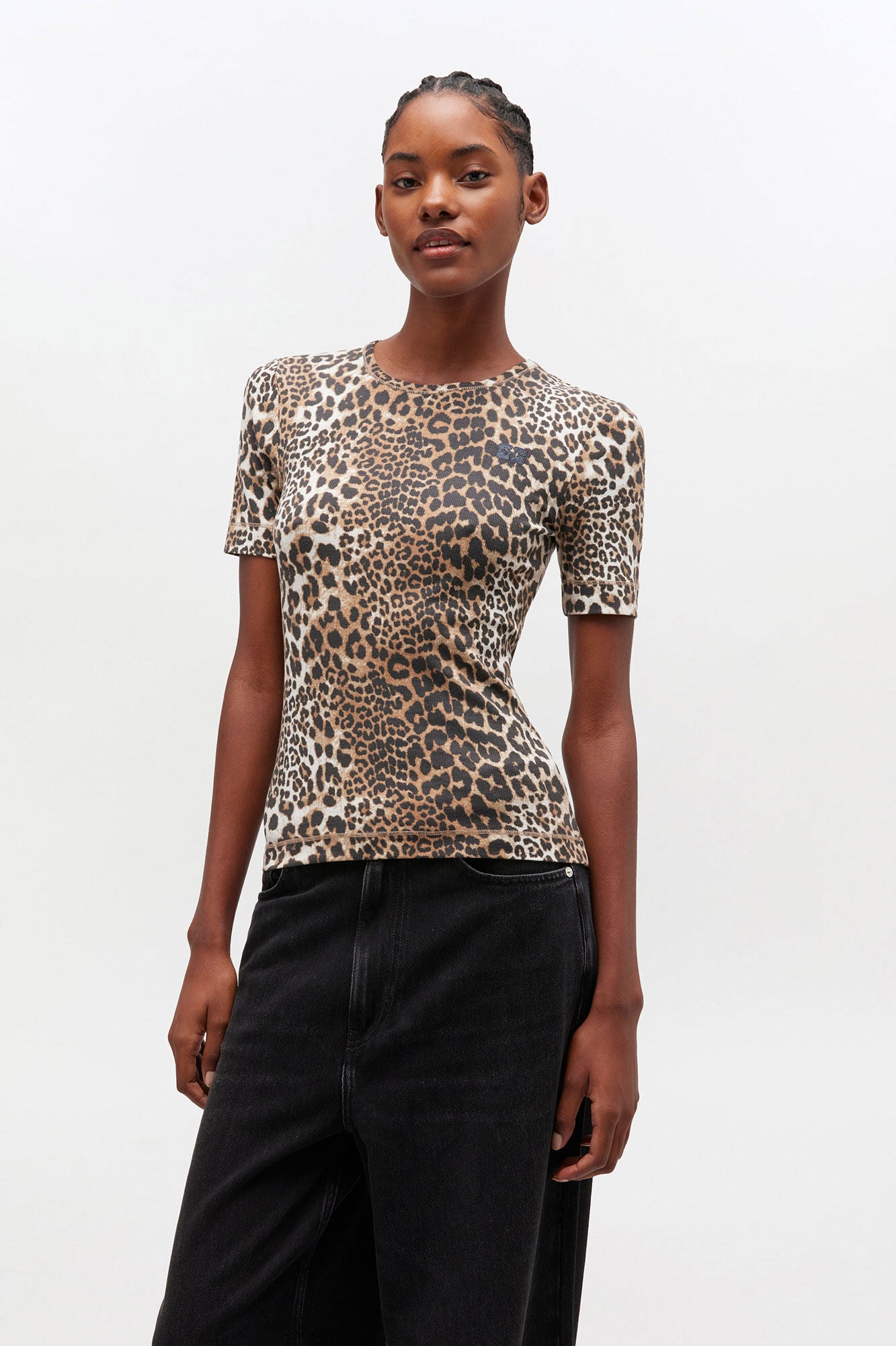Ripp-T-Shirt mit Leopardenmuster
