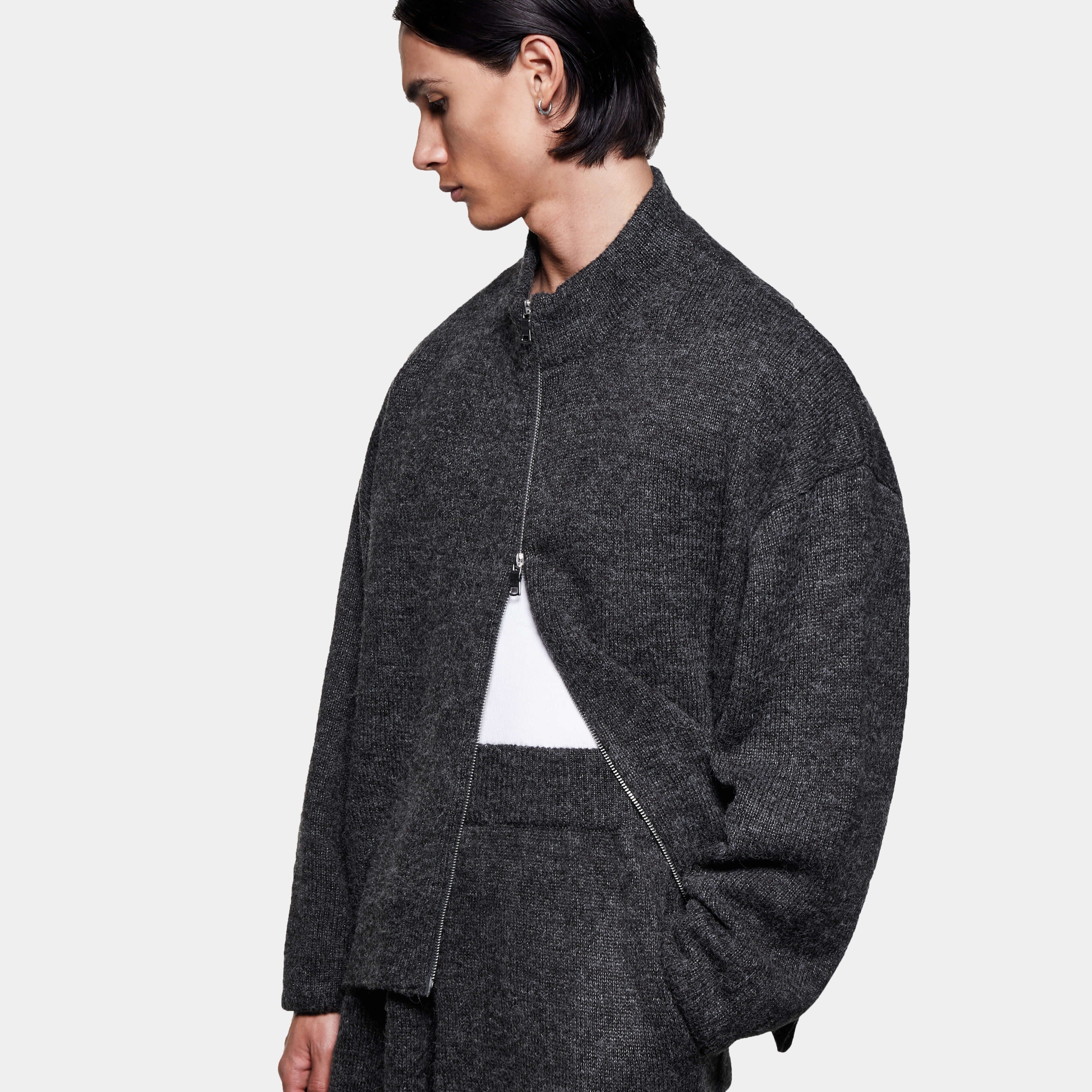 MOHAIR BLEND KNIT TRACK JACKET