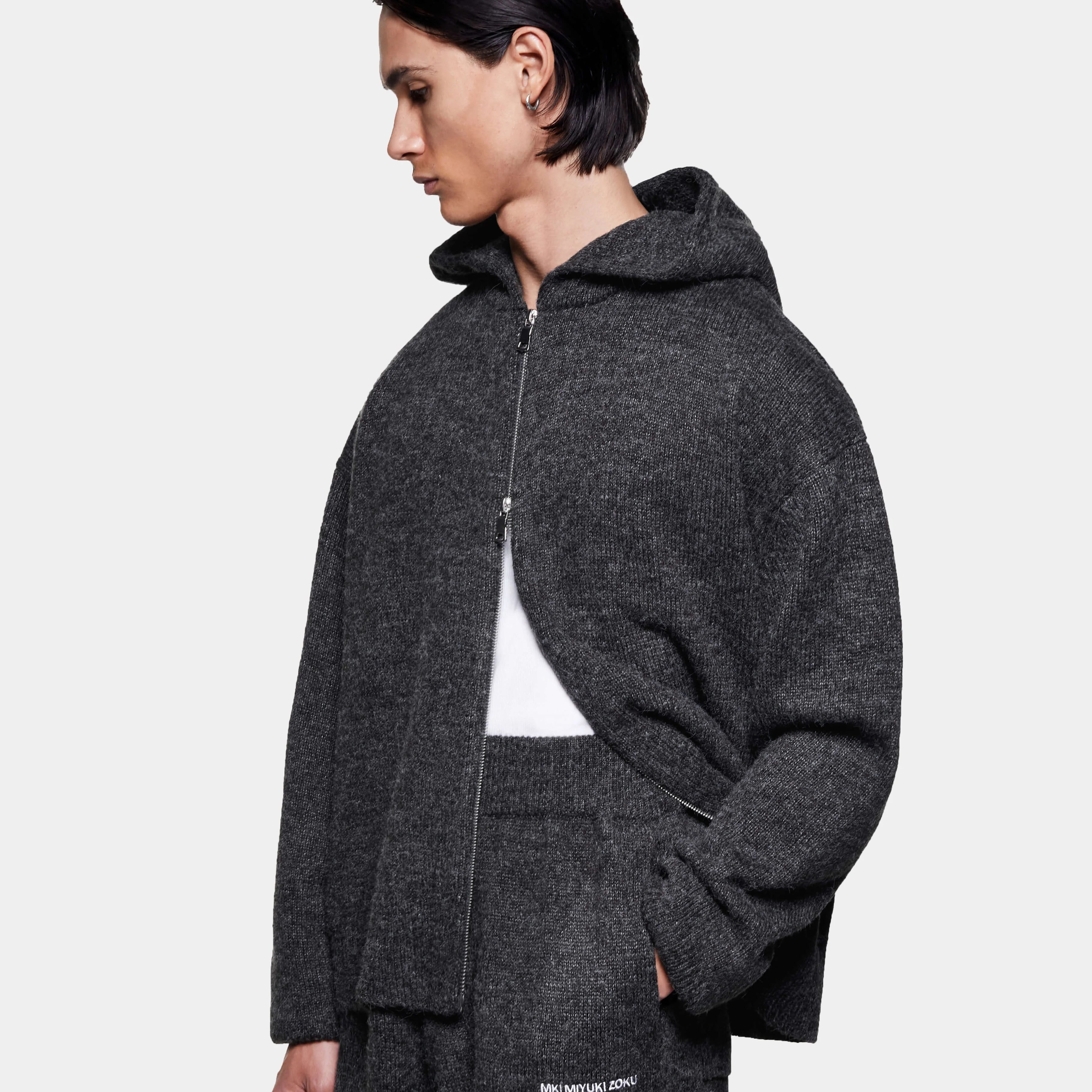 MOHAIR BLEND KNIT ZIP HOODY