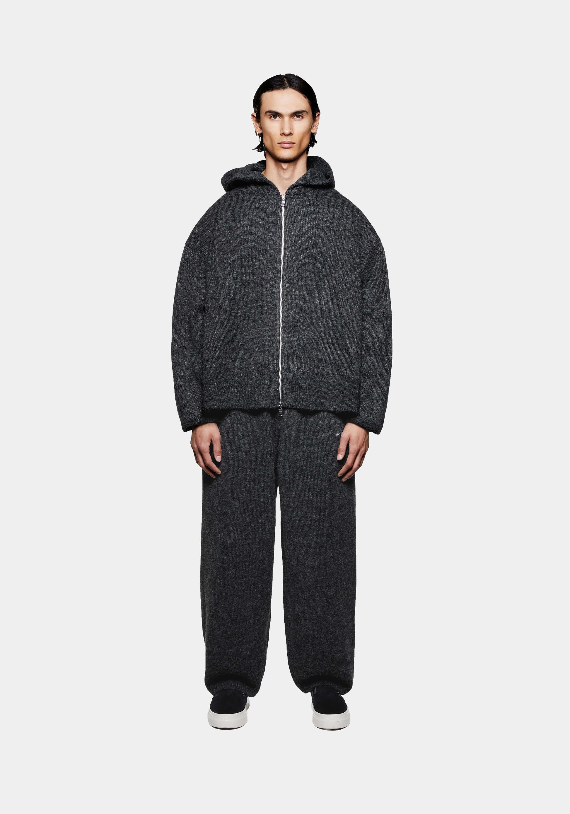 MOHAIR BLEND KNIT ZIP HOODY