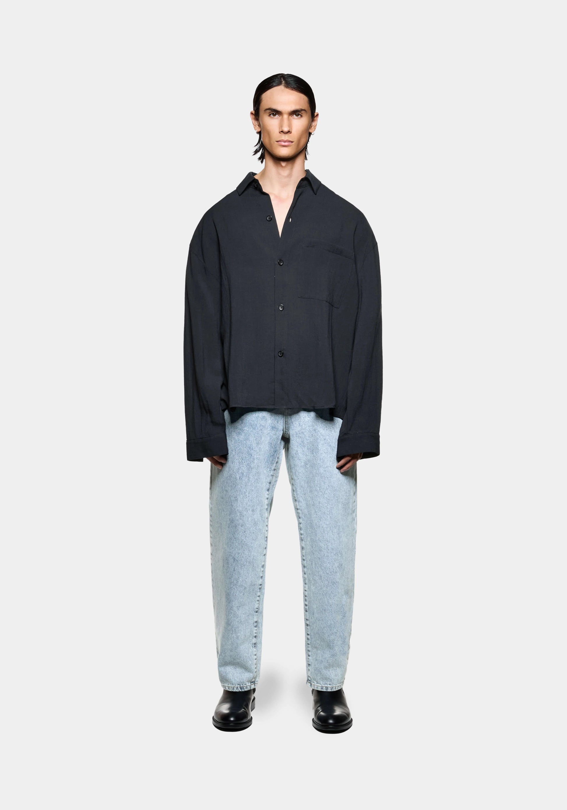 DRAPE SLUB BOX DRESS SHIRT