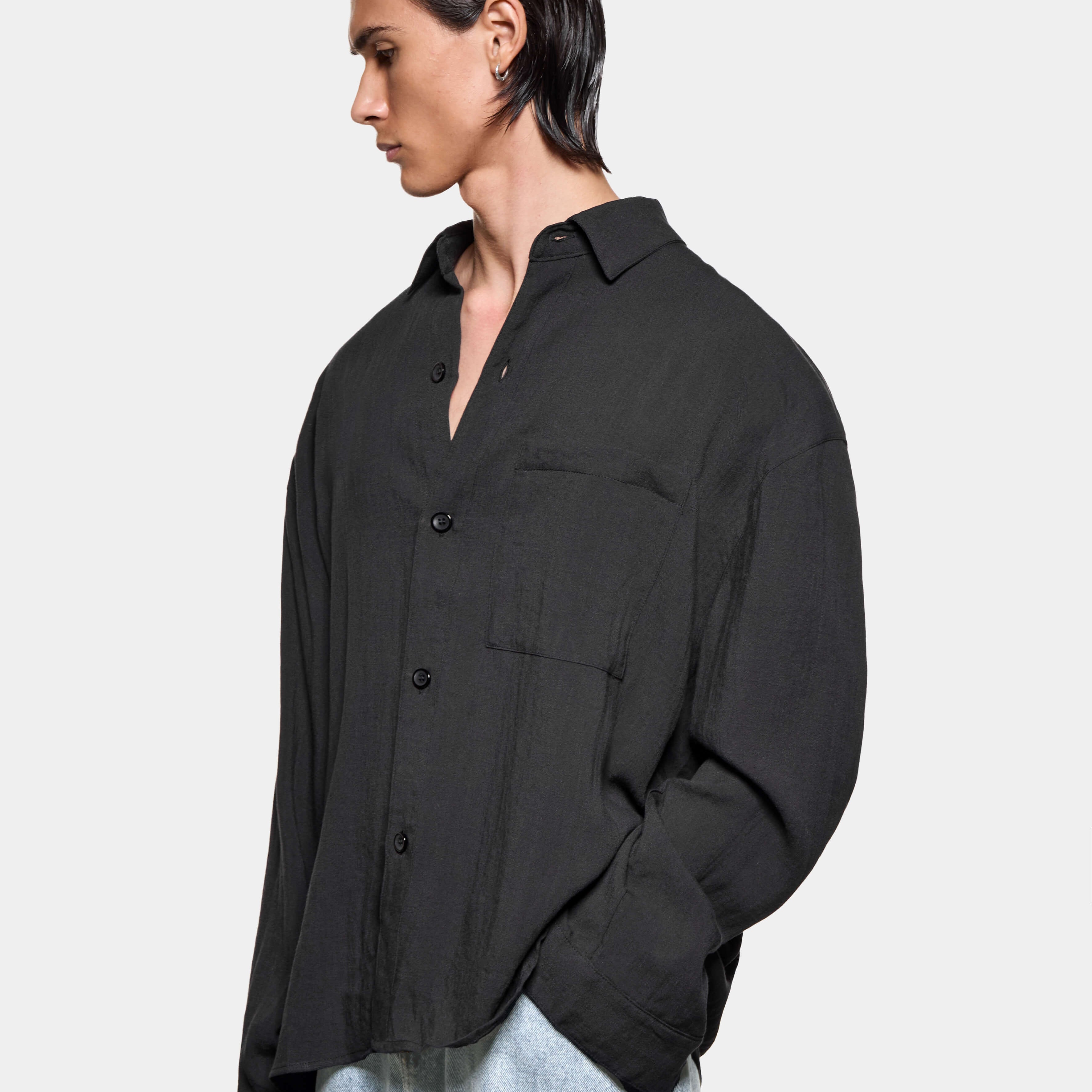 DRAPE SLUB BOX DRESS SHIRT