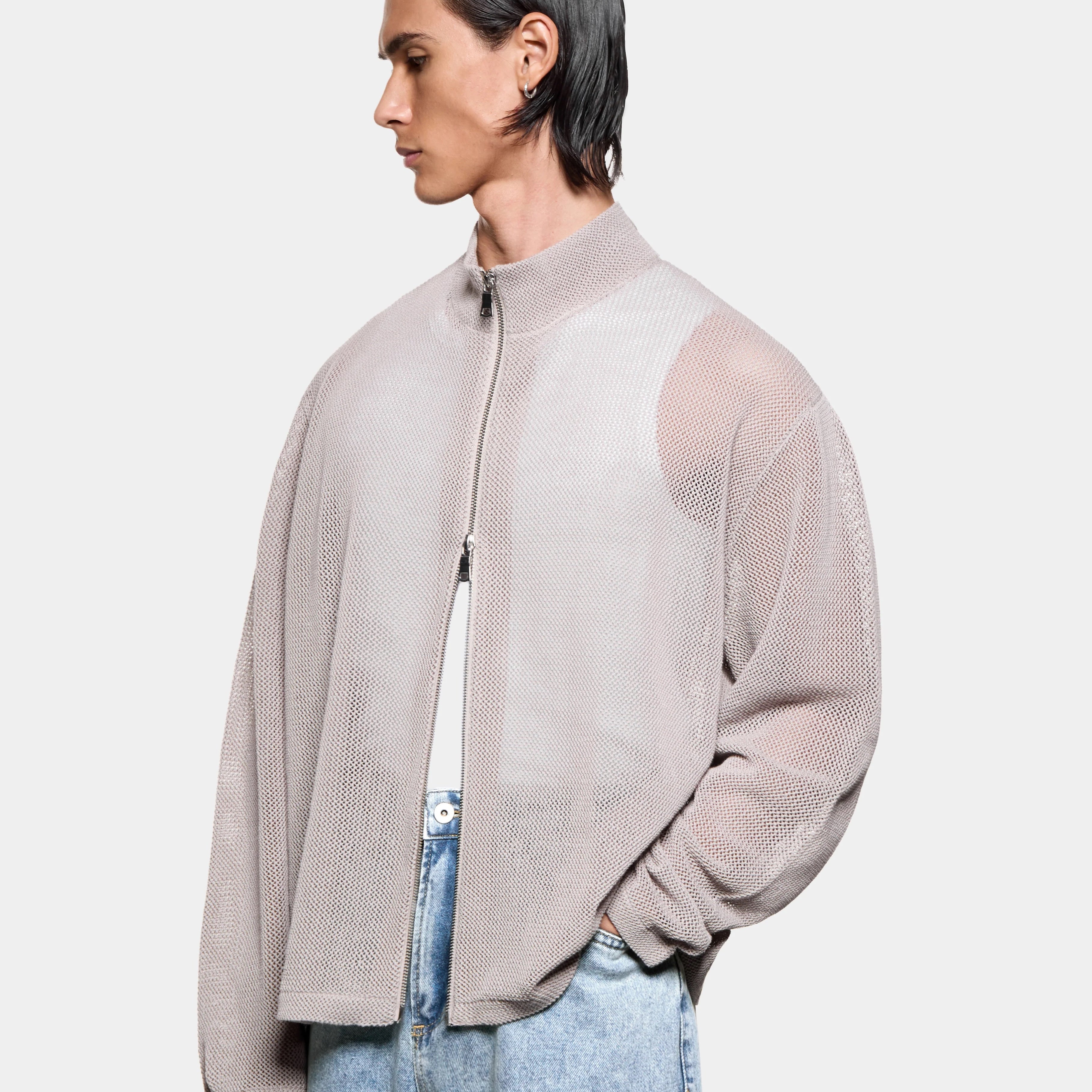 LINEN LOOSE KNIT TRACK JACKET