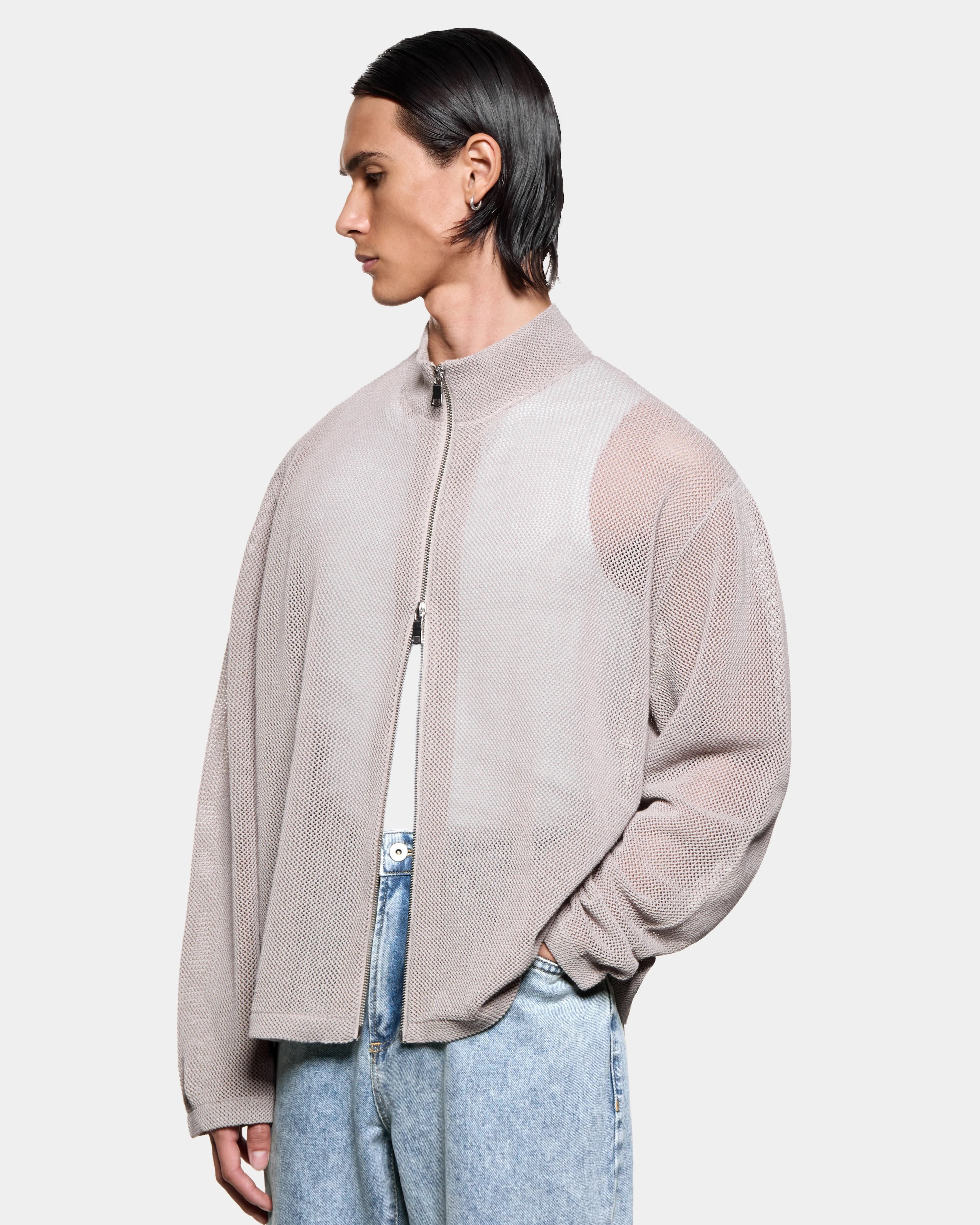 LINEN LOOSE KNIT TRACK JACKET