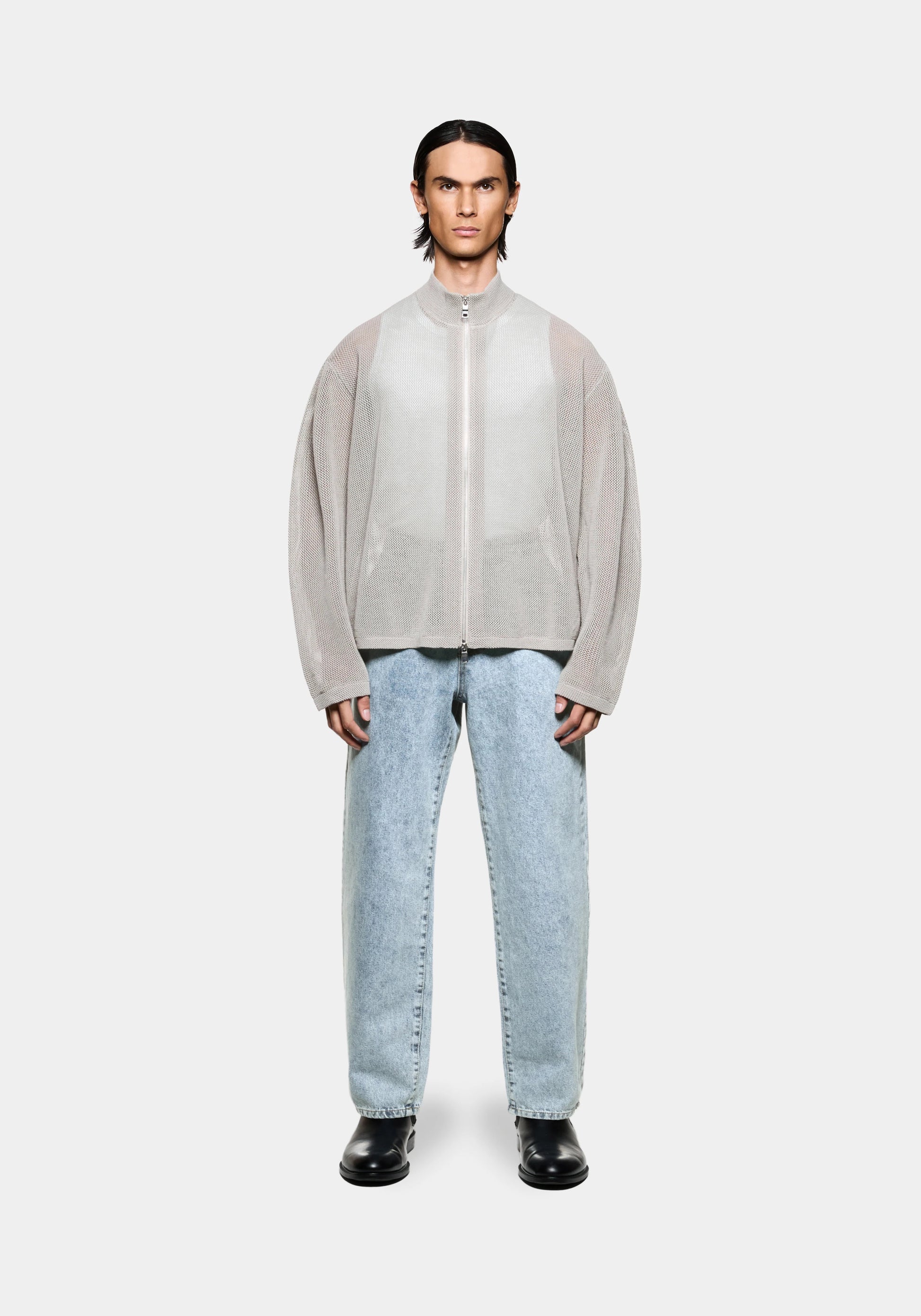 LINEN LOOSE KNIT TRACK JACKET