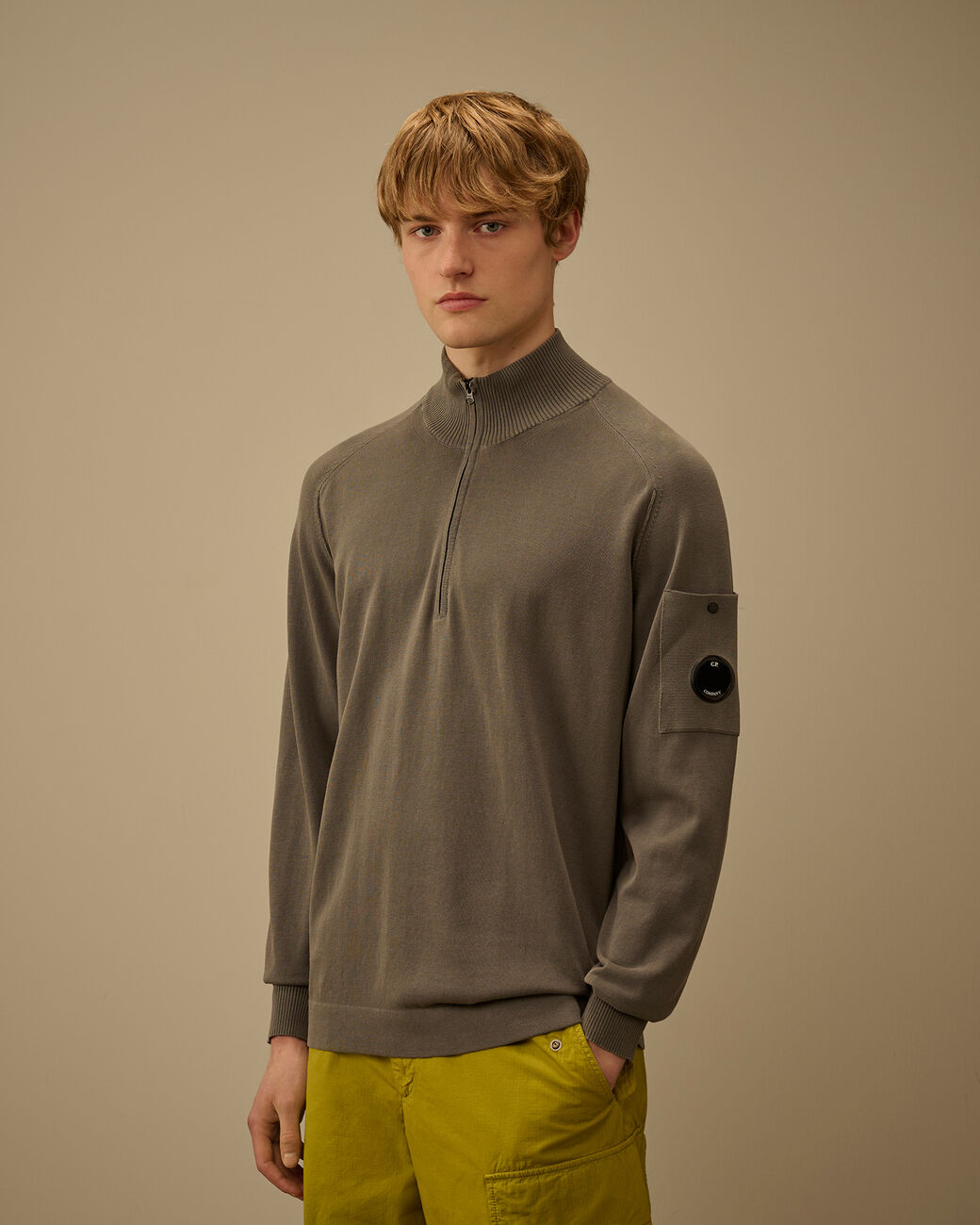 Cotton Crepe Half Zip Sweater