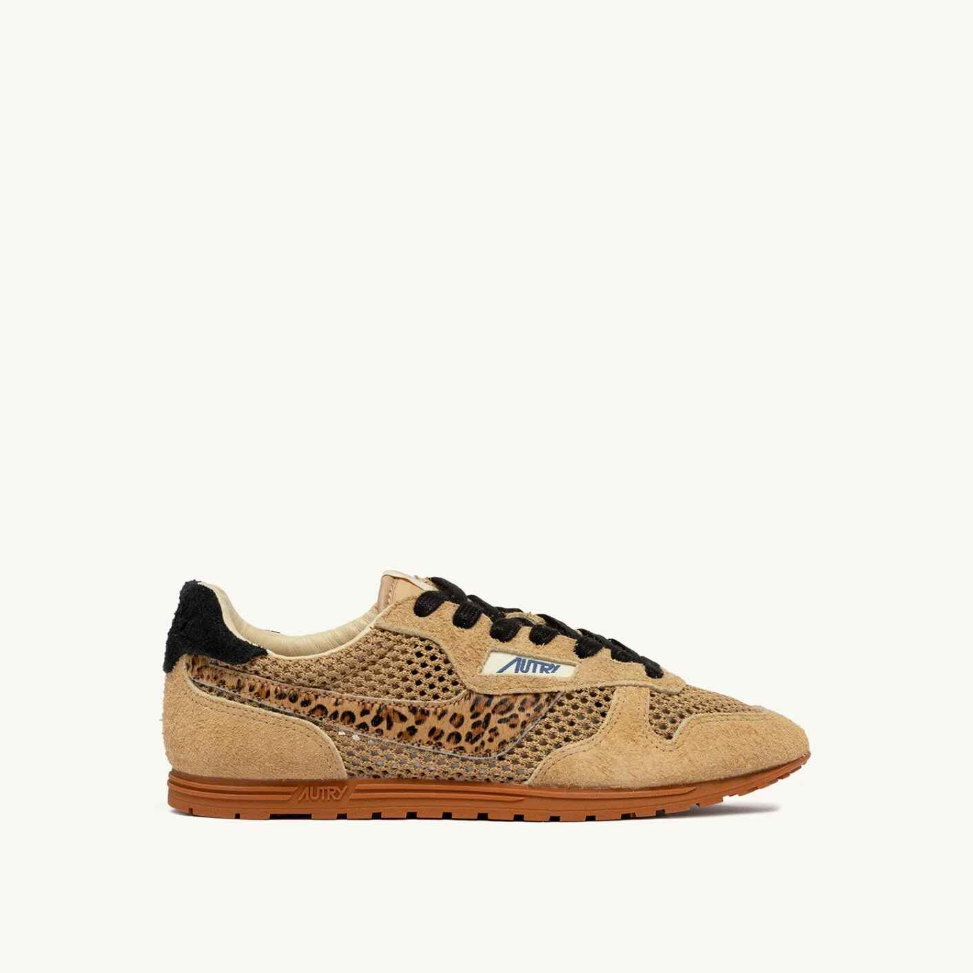 SNEAKERS WINDSPIN AUS MESH UND WILDLEDER IN TRENCH, LEOPARD UND SCHWARZ