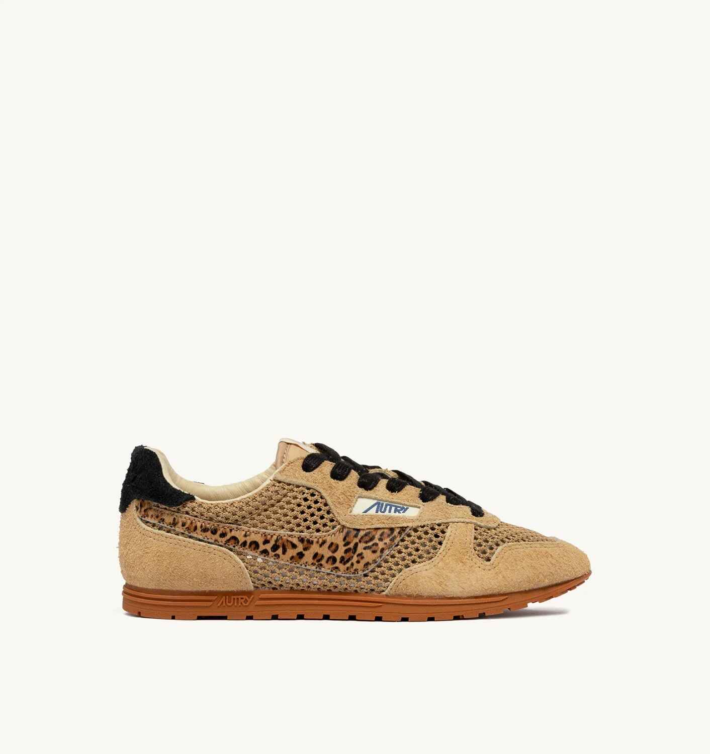 SNEAKERS WINDSPIN AUS MESH UND WILDLEDER IN TRENCH, LEOPARD UND SCHWARZ