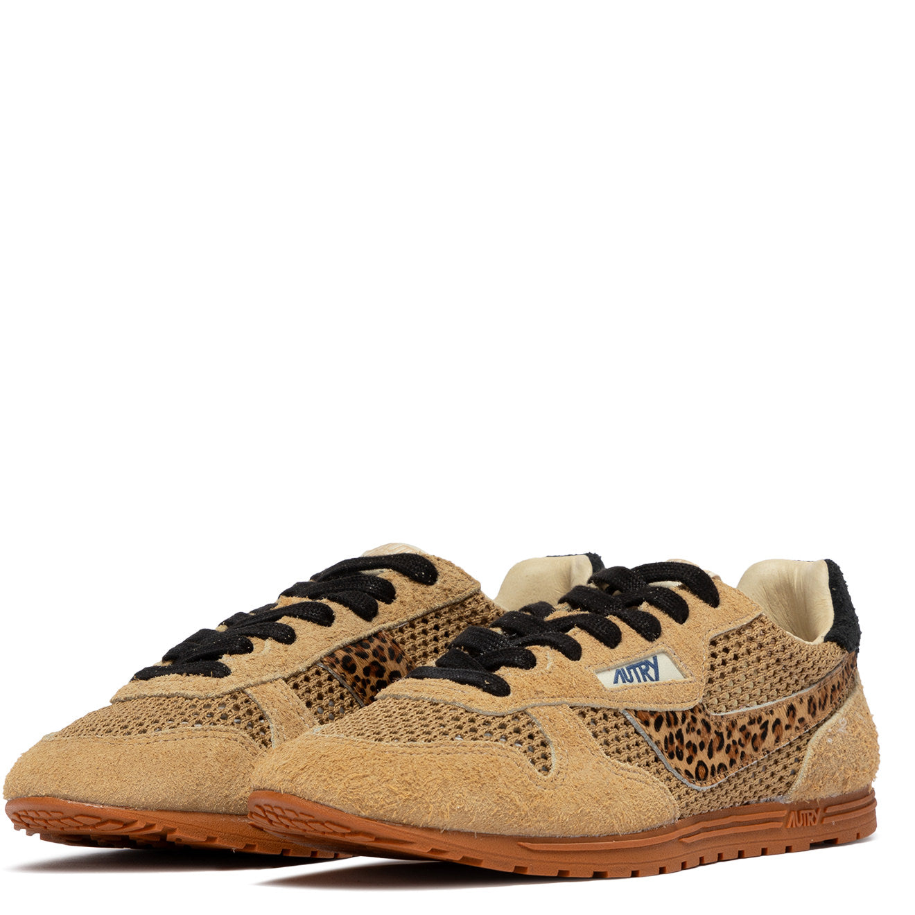 SNEAKERS WINDSPIN AUS MESH UND WILDLEDER IN TRENCH, LEOPARD UND SCHWARZ