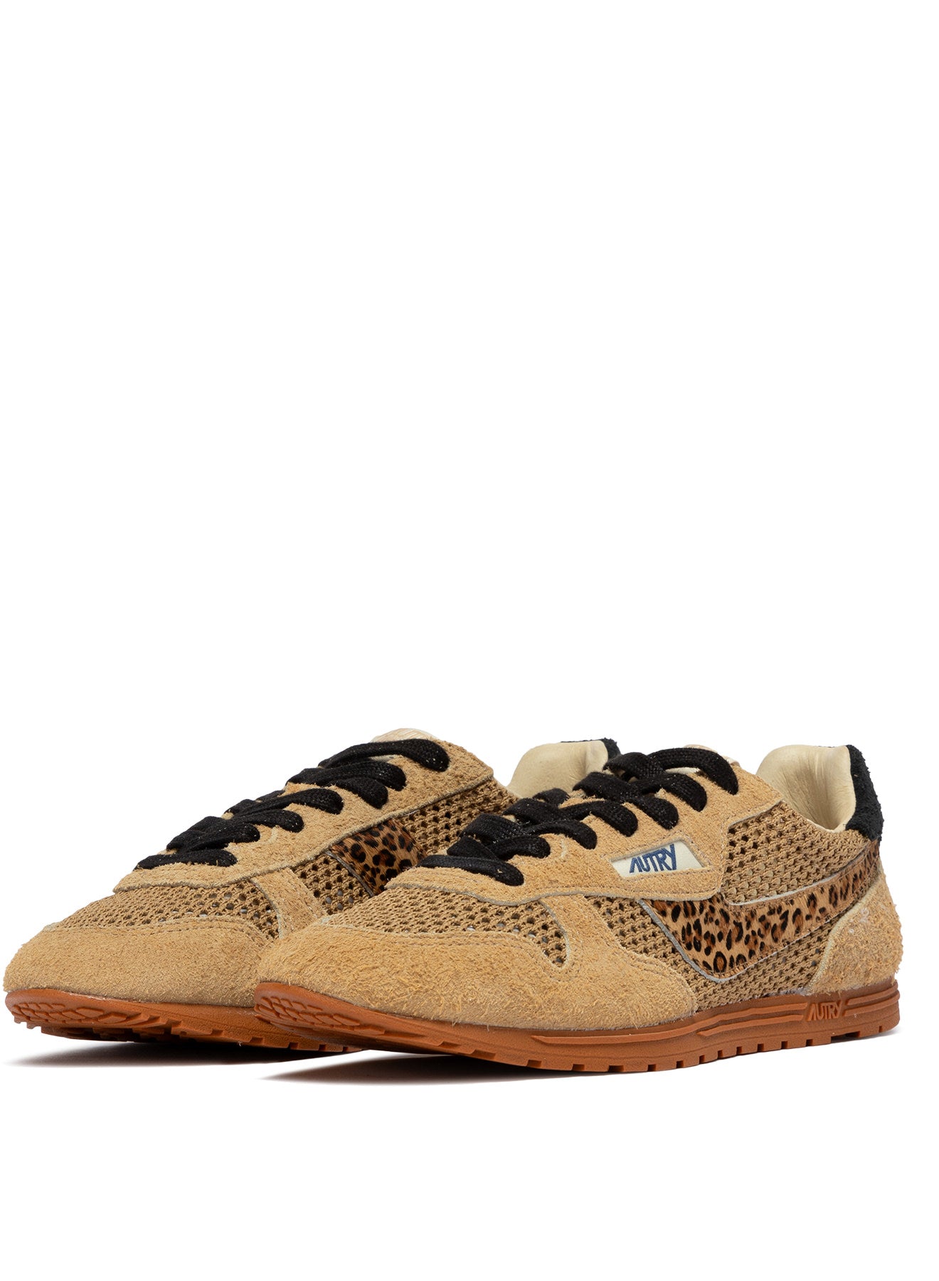 SNEAKERS WINDSPIN AUS MESH UND WILDLEDER IN TRENCH, LEOPARD UND SCHWARZ