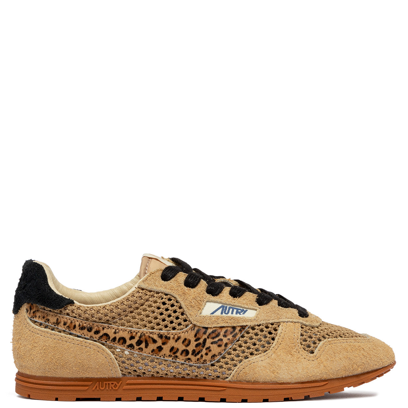 SNEAKERS WINDSPIN AUS MESH UND WILDLEDER IN TRENCH, LEOPARD UND SCHWARZ