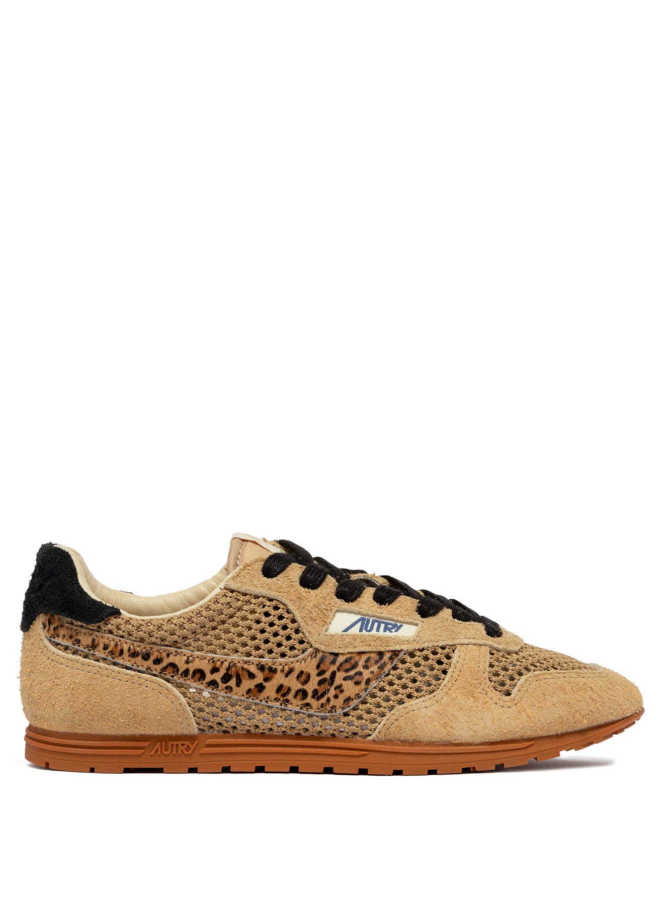 SNEAKERS WINDSPIN AUS MESH UND WILDLEDER IN TRENCH, LEOPARD UND SCHWARZ