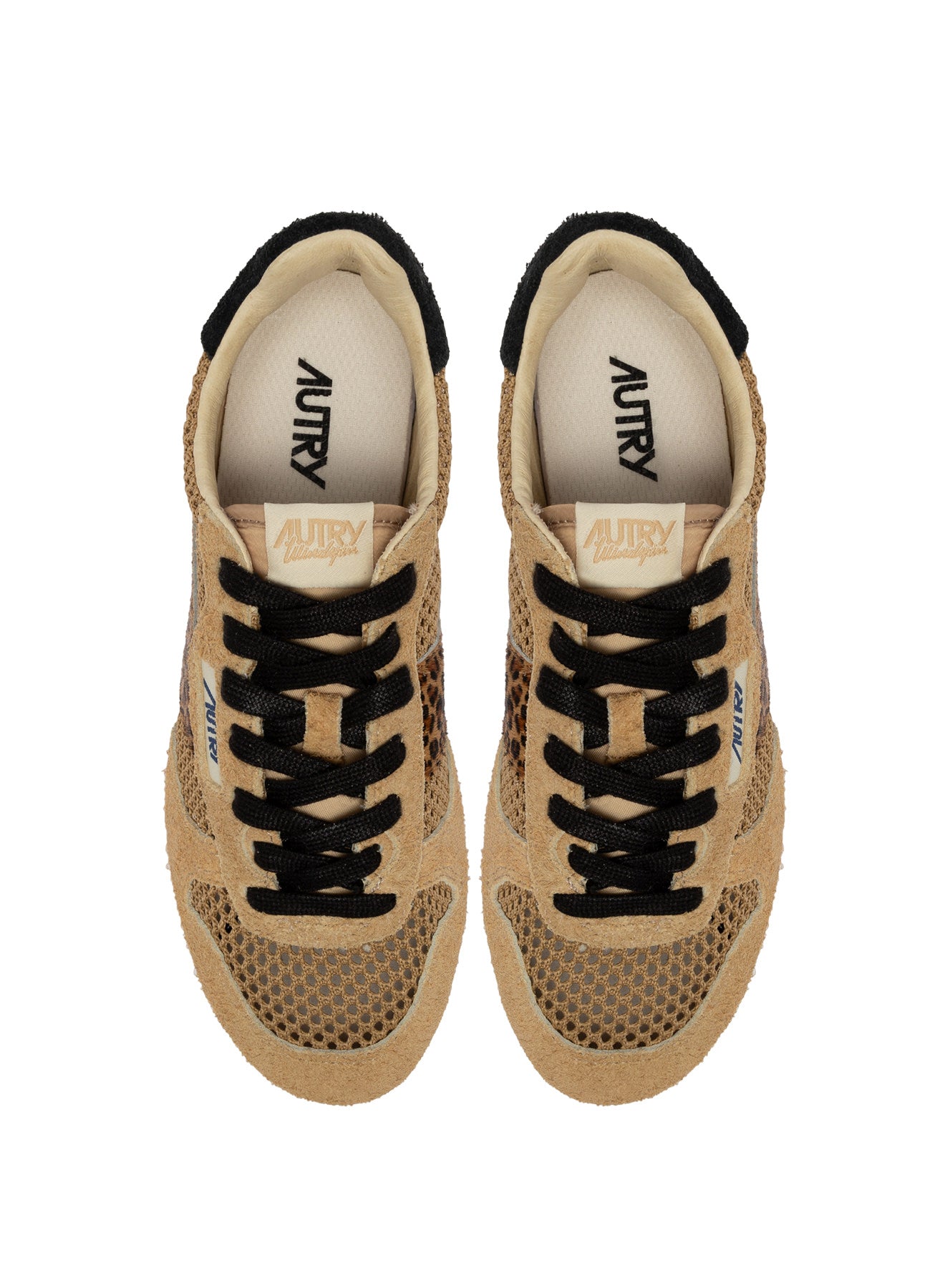SNEAKERS WINDSPIN AUS MESH UND WILDLEDER IN TRENCH, LEOPARD UND SCHWARZ