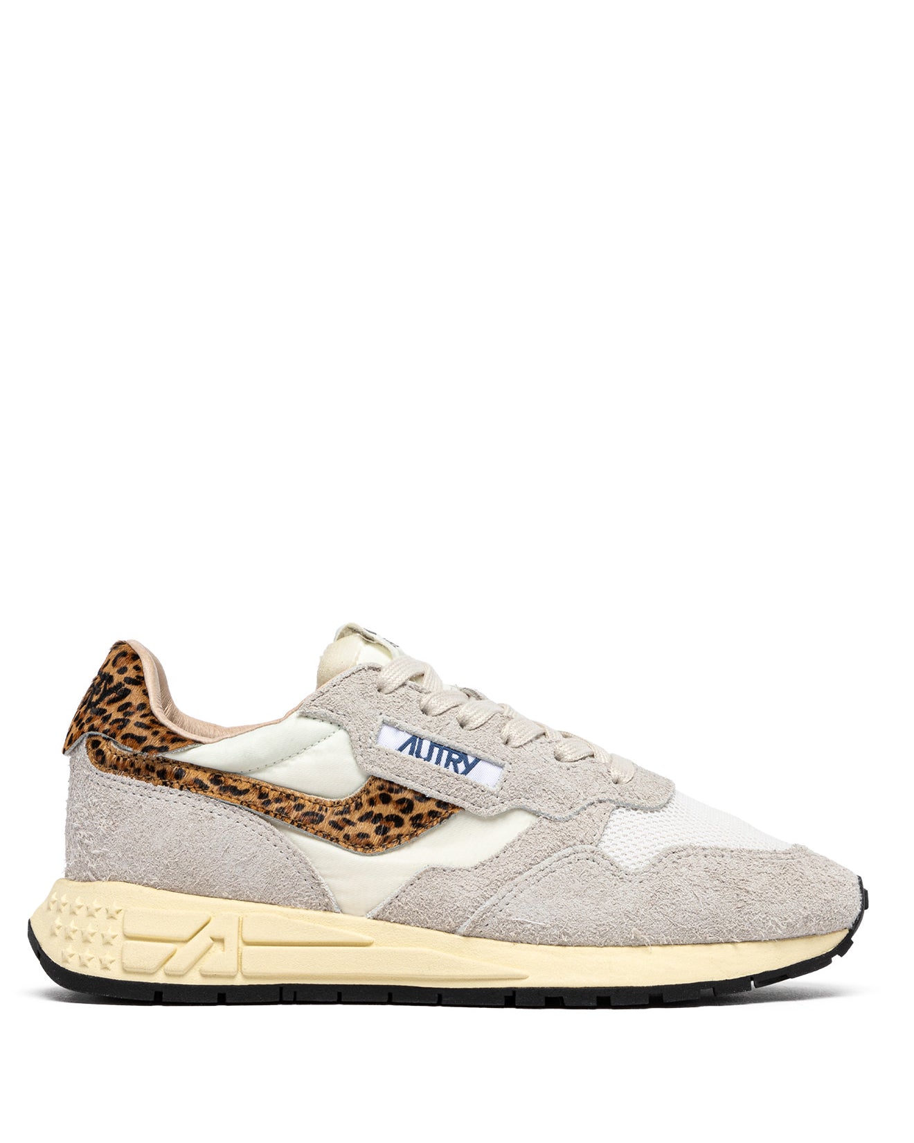NYLON AND SUEDE REELWIND SNEAKERS IN WHITE AND LEOPARD