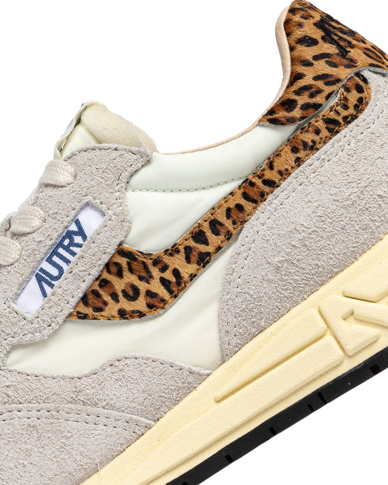 NYLON AND SUEDE REELWIND SNEAKERS IN WHITE AND LEOPARD
