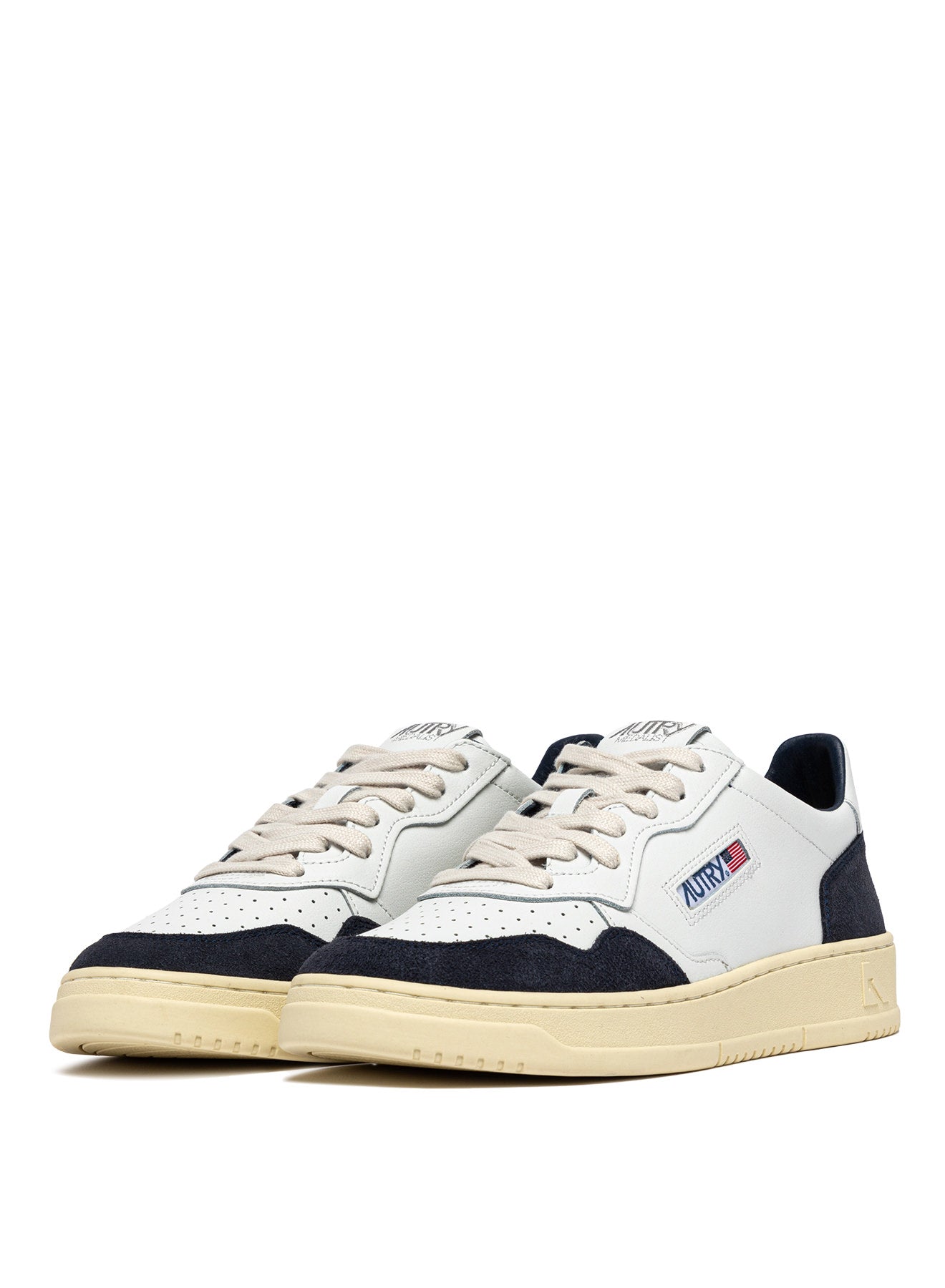 SNEAKERS MEDALIST LOW AUS LEDER IN WEISS UND WILDLEDER IN OCEANO