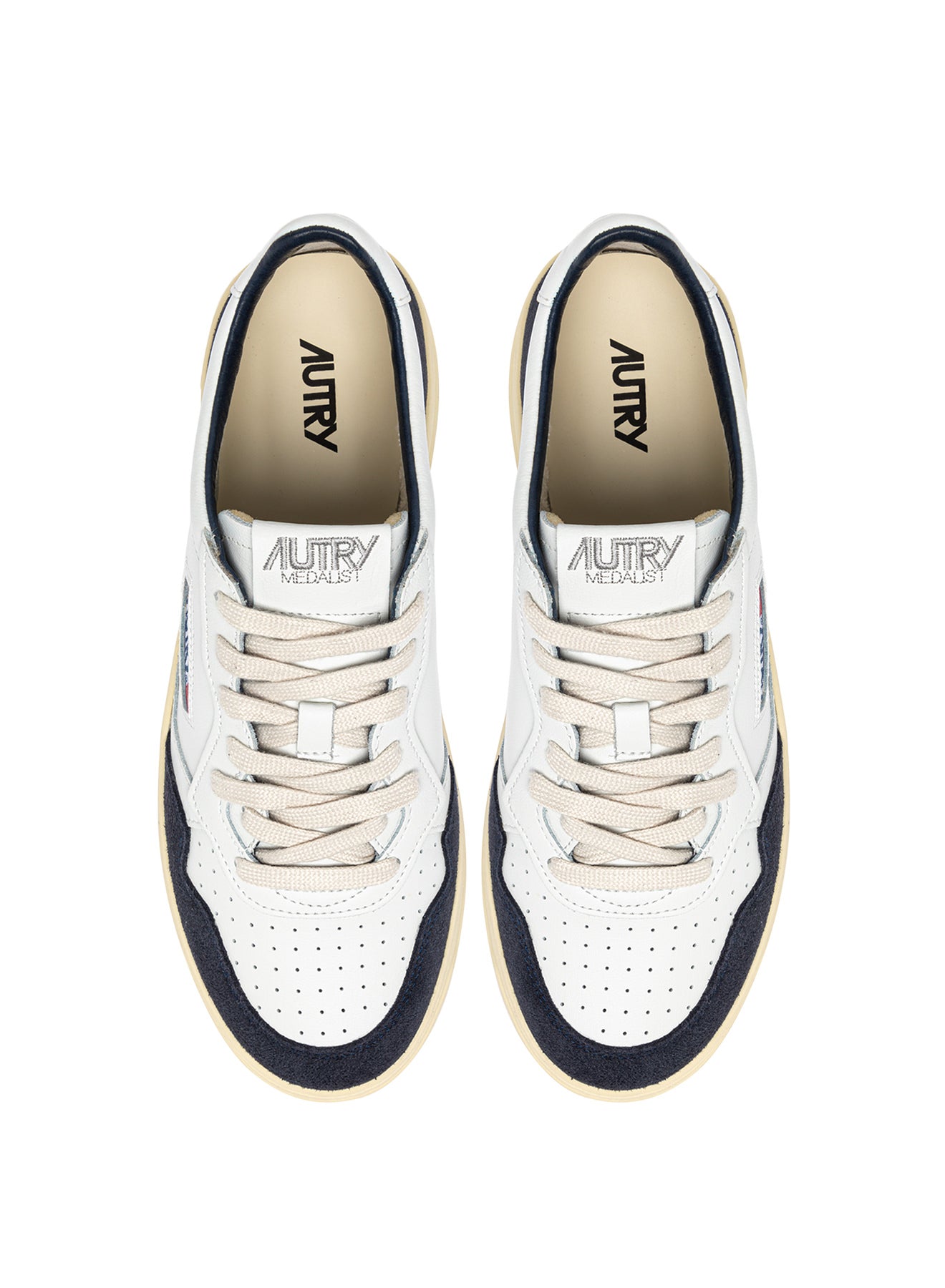 SNEAKERS MEDALIST LOW AUS LEDER IN WEISS UND WILDLEDER IN OCEANO