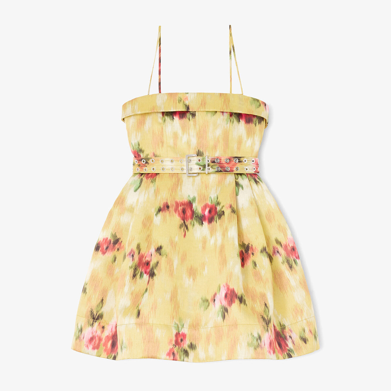 Kleid aus bedrucktem Satin in Gelb