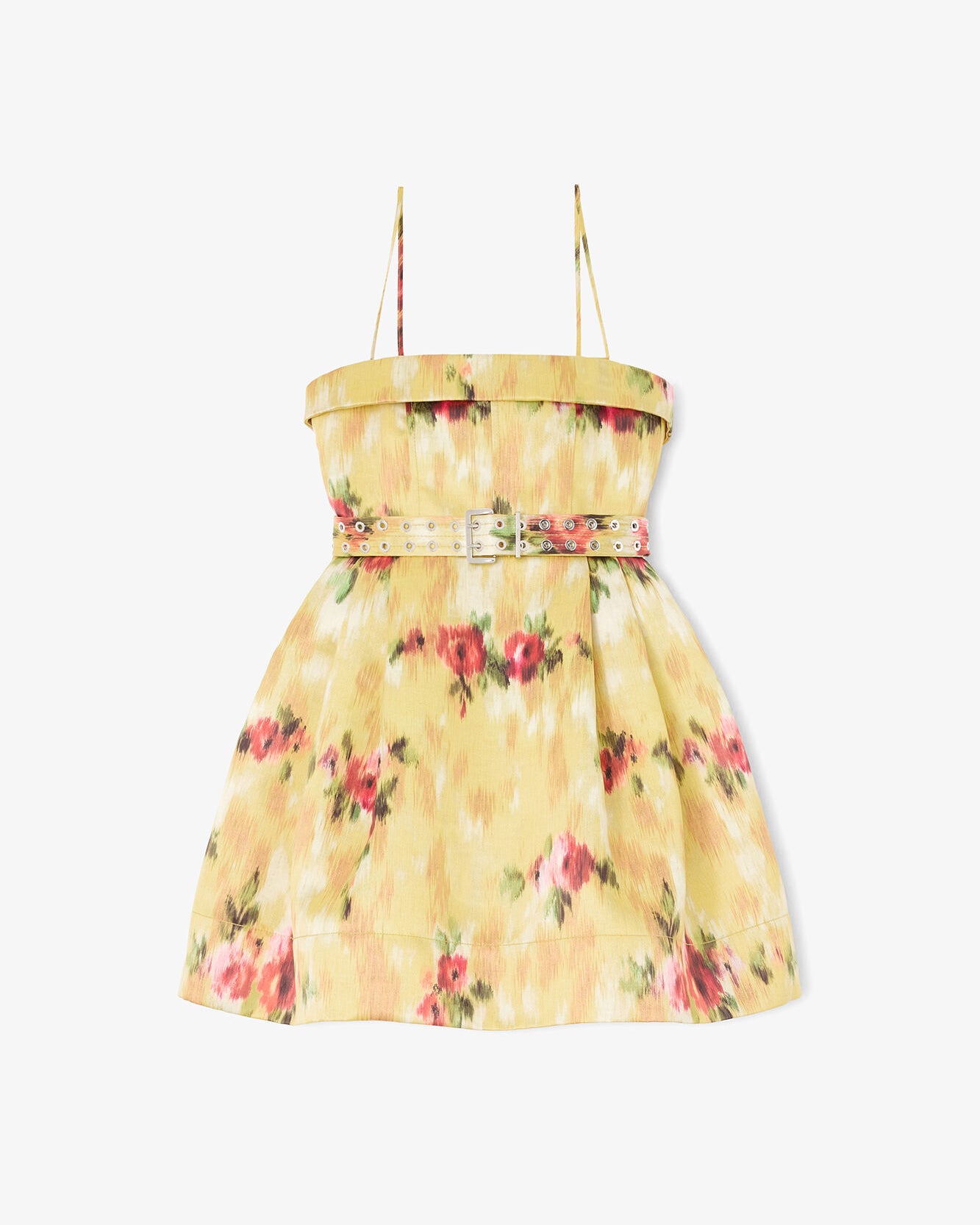 Kleid aus bedrucktem Satin in Gelb