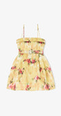 Kleid aus bedrucktem Satin in Gelb