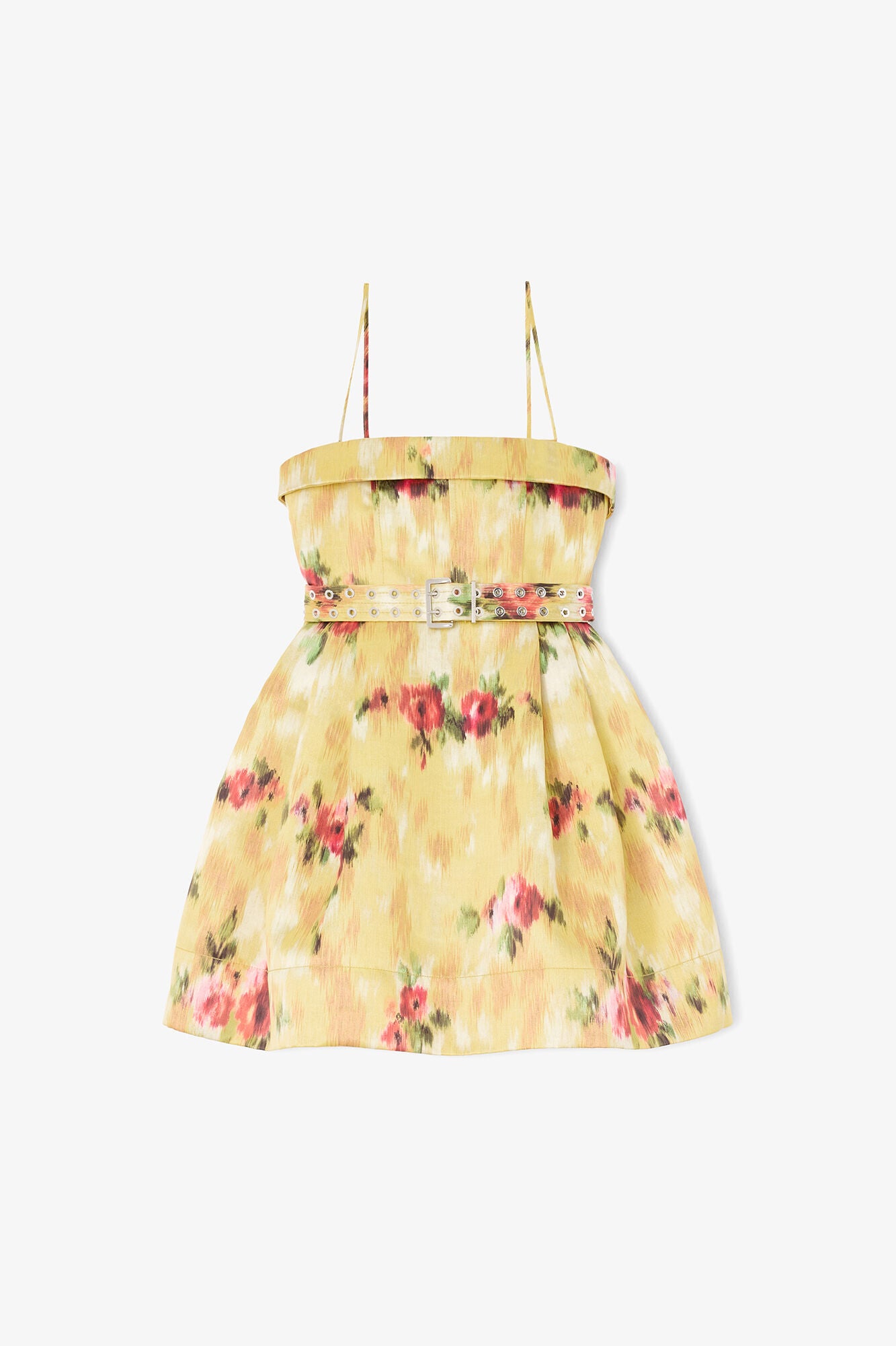 Kleid aus bedrucktem Satin in Gelb
