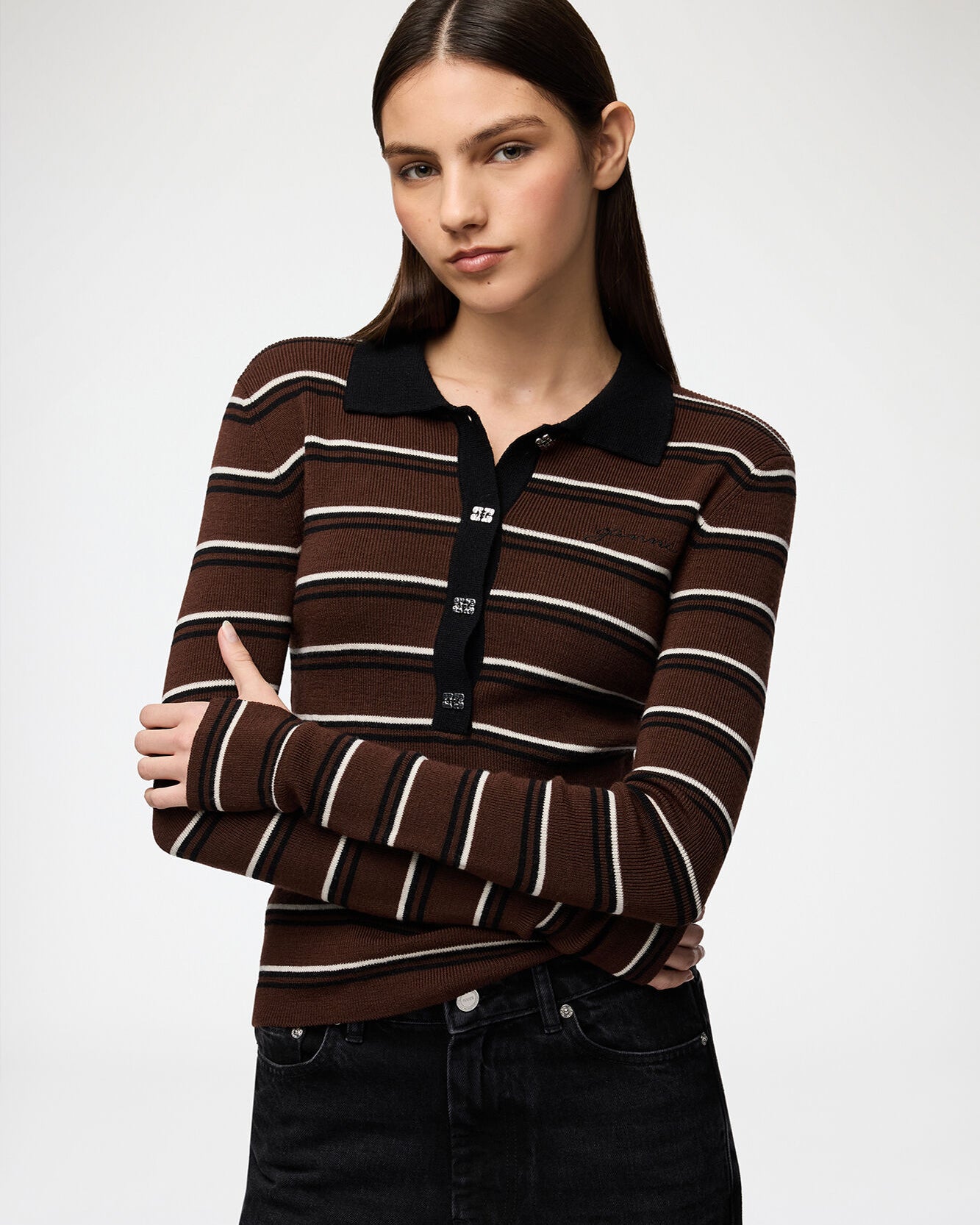 Poloshirt aus gestreifter Merinowolle