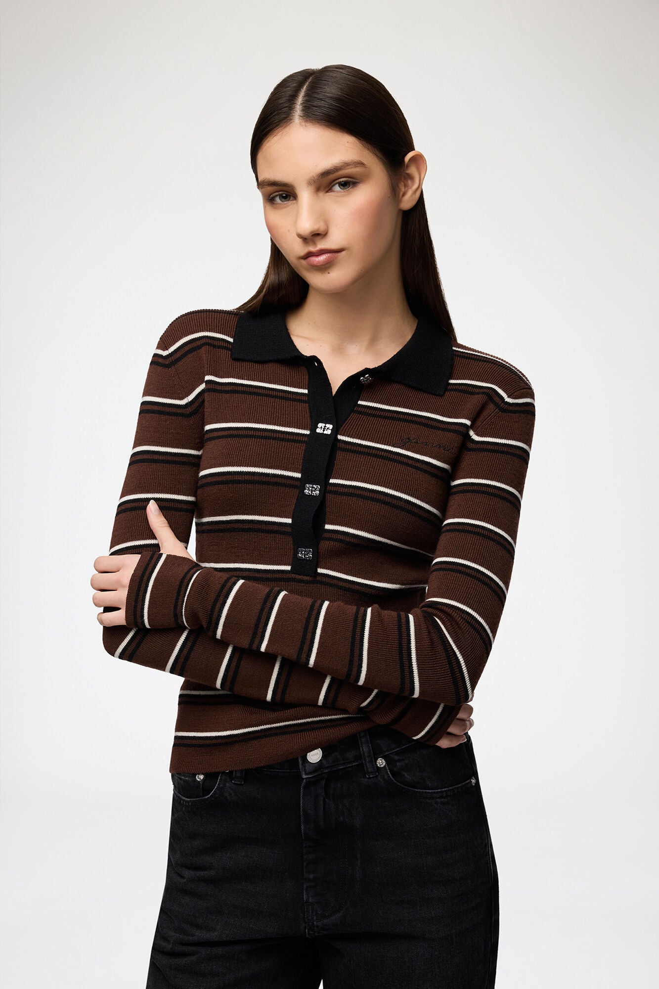 Poloshirt aus gestreifter Merinowolle