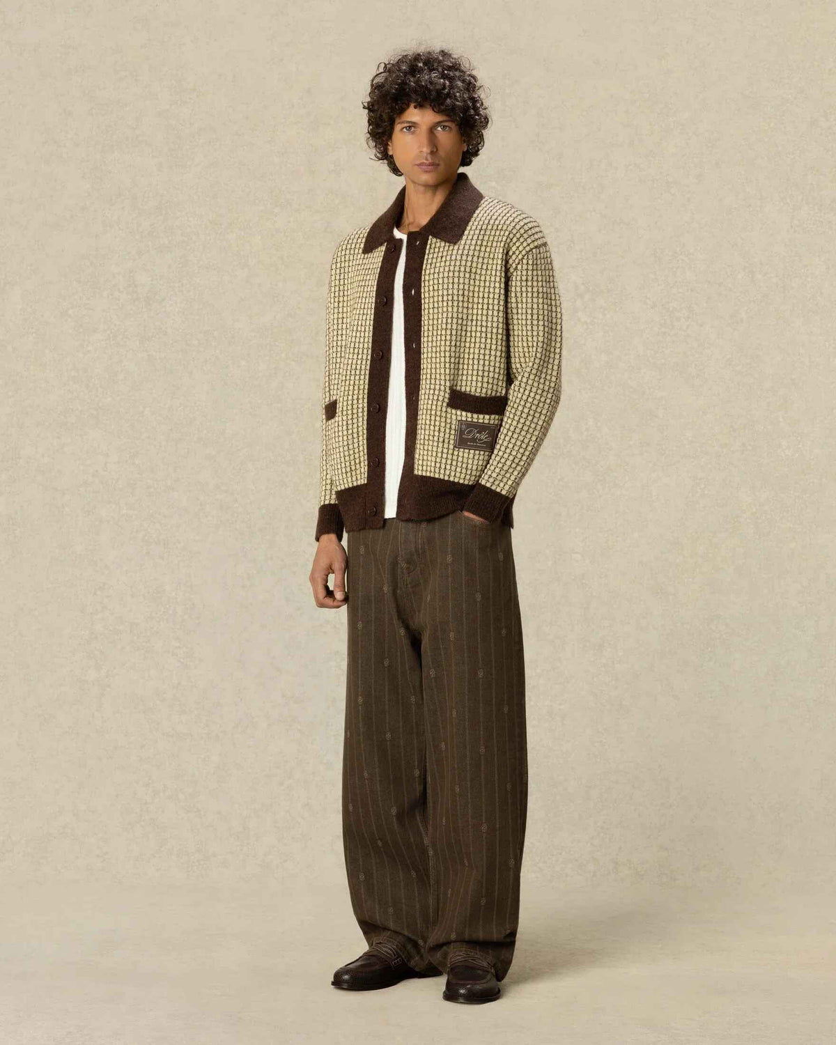 Waffle Knitwear Cardigan Drôle Patch
