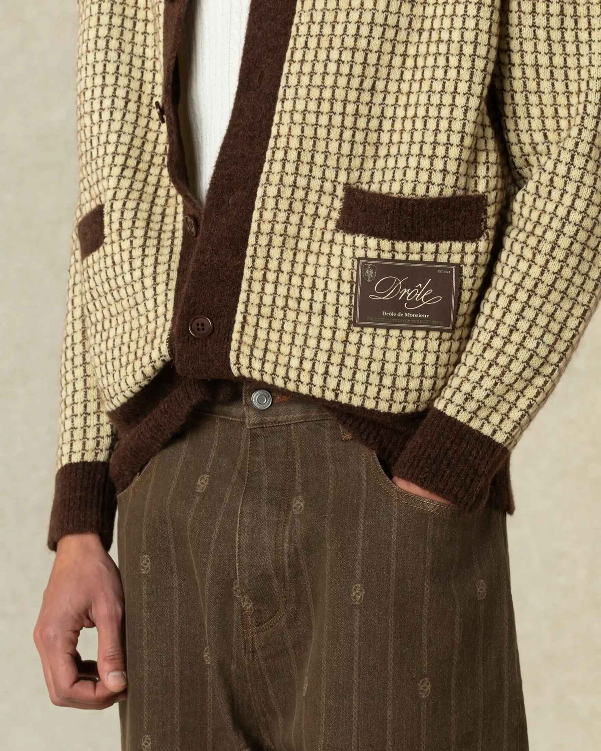 Waffle Knitwear Cardigan Drôle Patch