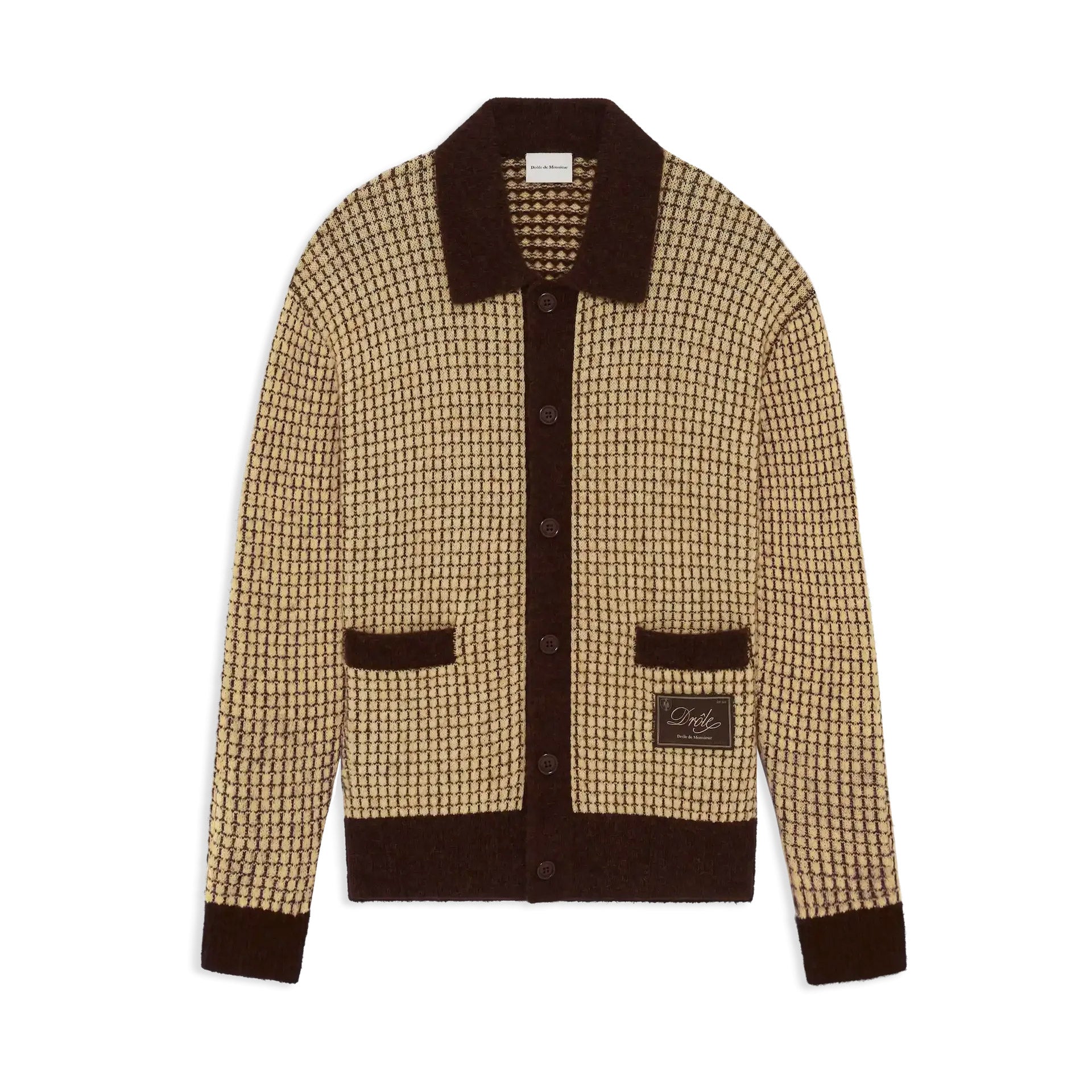 Waffle Knitwear Cardigan Drôle Patch