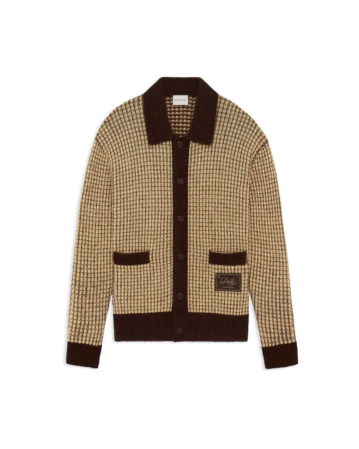 Waffle Knitwear Cardigan Drôle Patch