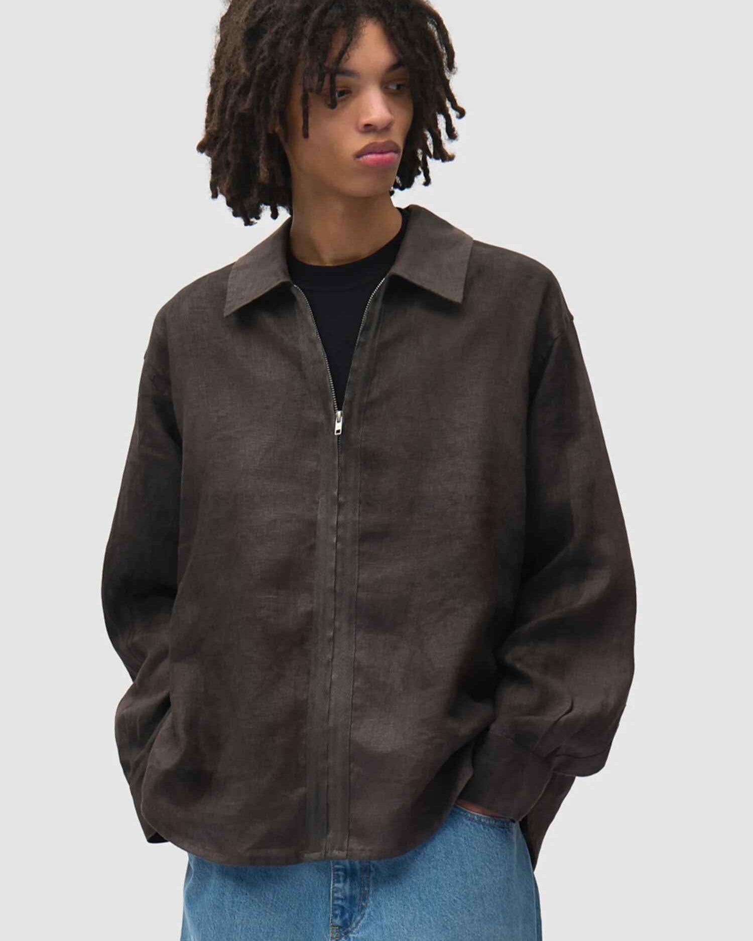 Dusty Linen Zip Shirt